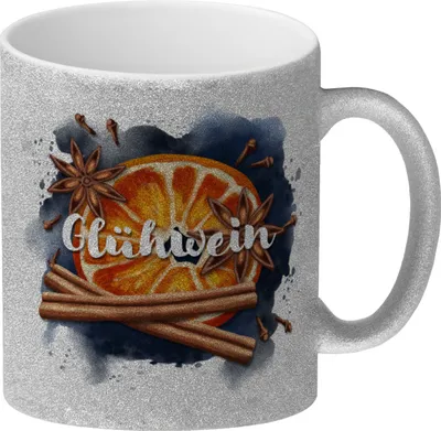 Produktbild von Glühweintasse mit Glühweinzutaten Glitzer-Kaffeebecher