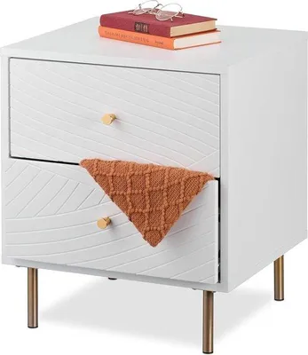 Produktbild von Famanu Nachtkasten mit 2 Schubladen - 52 x 45 x 40 cm - Schlafzimmer Beistelltisch - Modern weiß/gold