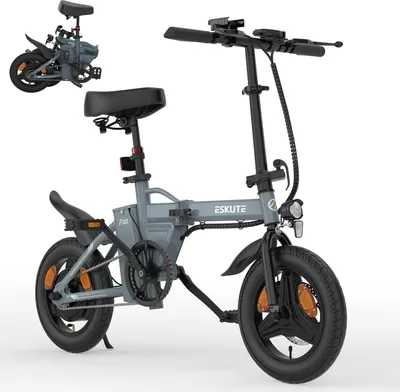 A studio shot of a gray ESKUTE F100 electric bicycle.