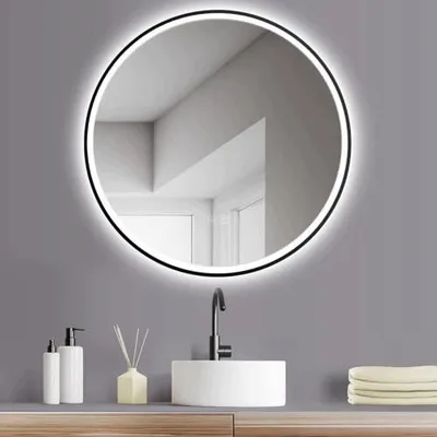 Zdjęcie produktu dla Lustro łazienkowe okrągłe 80 cm LED podświetlane rama czarna