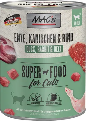 Image de MAC's CAT CANARD, CANARD, BOEUF, Adulte, toute race, Bœuf, Canard, Lapin, 800 g, sans céréales