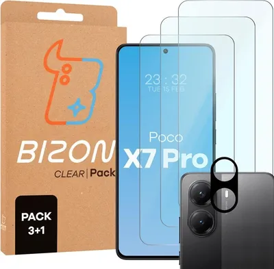 Produktbild von Bizon Glas Klar 2 Pack 3x gehärtetes Glas + 1x Linsenschutz für Xiaomi POCO X7 Pro