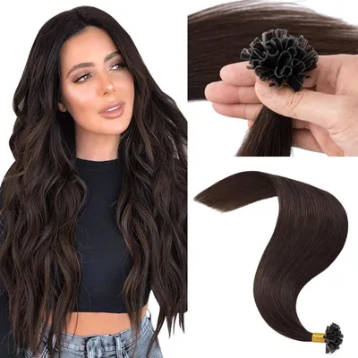 Immagine prodotto di Estensioni per capelli in cheratina, colore marrone scuro, lunghezza 55 cm, tipo U-Tip, capelli Remy, 50 ciocche, 50 grammi
