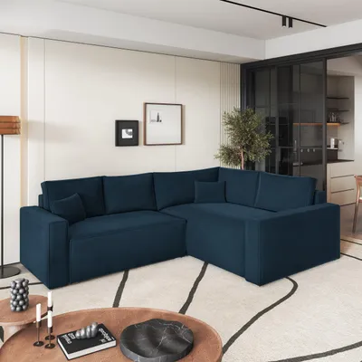 Produktbild von Masseno Ecksofa ERONIS R-S mit Schlaffunktion L-Form, Sofa mit Bettkasten, Wohnzimmersofa, Couch, Soffa, Bettsofa, Couchgarnitur- Blau, MONOLITH 77