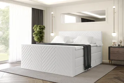 Produktbild von ALTDECOR Boxspringbett mit Matratze und Lattenrost, Topper, Polsterbett mit Bettkasten, Bett mit Stauraum H3- und H4- Matratze, Doppelbett, Springboxbett -VEXA-Z KING-180x200 - Weiß Kunstleder