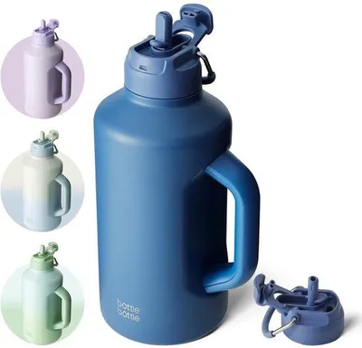 Image de Bouteille isotherme en acier inoxydable avec paille et double couvercle, pour le sport et l'entraînement