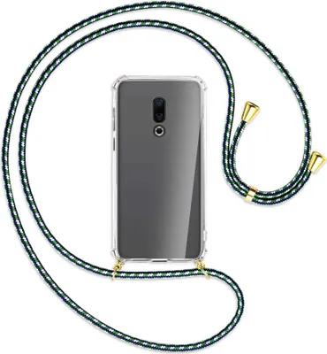 Produktbild von Handykette Backcover-Schutzhülle mit Band (Metall goldfarben) für Meizu 16 (M882Q) - grün/blau/weiß