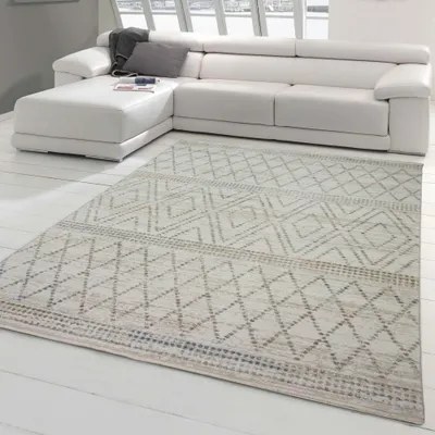Produktbild von Landhaus Teppich mit buntem Rautenmuster in creme Größe - 160 x 230 cm
