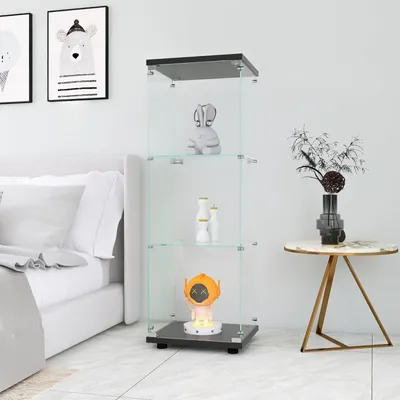 Image de Vitrine en verre avec 3 étagères et serrure pour collections