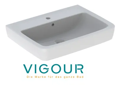 Produktbild von VIGOUR Clivia Waschtisch Waschbecken mit Hahnloch und Überlauf eckig 60 x 48 cm, weiß