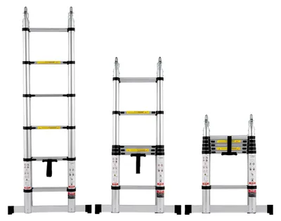 Produktbild von Teleskopleiter, 1,85-3,79 m A-förmige Aluminium-Ausziehleiter, leichte Klappleiter mit Mehrfach-Einzug, 170 kg Tragkraft mit Stabilisatorstange, Mehrzweckleiter für Wohnmobile und Camper