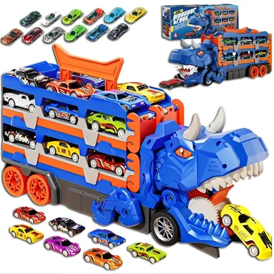 Obrázok produktu pre VEĽKÁ SADA AUT: dinosaurus, kufor, pretekárska dráha, autá, 12 pružín