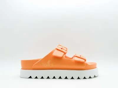Produktbild von Orange Damen Plateau-Sandalen mit weißer Plattformsohle und zwei verstellbaren Riemen