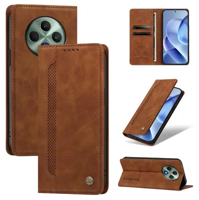 Produktbild von Handyhülle für Oppo Reno12 F 5G/Reno12 F 4G, Leder Wallet Klapphülle mit Standfunktion, Stoßfeste Schutzhülle Braun