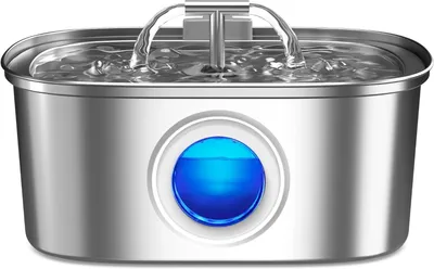 Produktbild von Katzentrinkbrunnen aus Edelstahl: 108 oz/3,2 l automatischer Haustier-Wasserbrunnen, Hundewasserspender mit Wasserstandsanzeige–für Katzen im Inneren