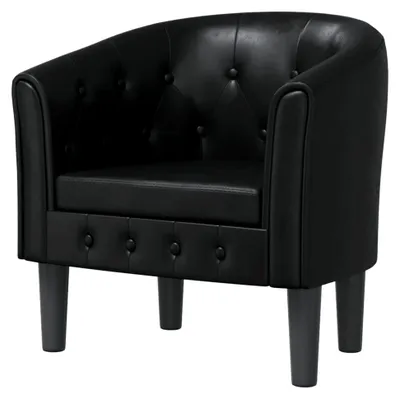 Produktbild von Clubsessel mit gepolstertem Sitz und Armlehnen, Cocktailsessel mit Holzgestell, Loungesessel, Relaxsessel, Polstersessel, Schwarz Kunstleder