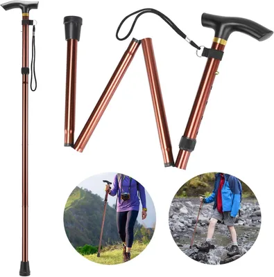 Produktbild von Faltbarer Wanderstock – Bergstock, Gehhilfe – Sicheres Wandern im Freien – Höhenverstellbar – 84-93 cm – Braun