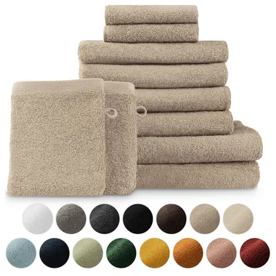Productafbeelding van Blumtal Premium badstof handdoekenset met ophangoogjes - Katoen, gecertificeerd volgens standaard, zacht, absorberend - 2x badhanddoek, 2x handdoek, 2x gastendoek, 2x washandje, taupe kleur