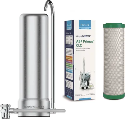 Produktbild von Auftischfilter HW-ATFS-02 aus Edelstahl mit Alvito CLC Wasserfilter mit Kalkschutz