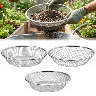 Gartensieb-Set, 3-teilig, Edelstahl, für 5-Liter-Eimer