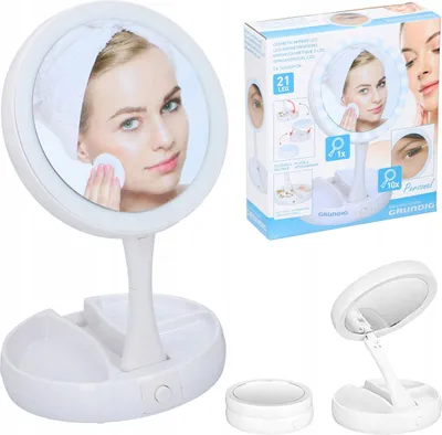 Zdjęcie produktu dla Lusterko kosmetyczne do makijażu podświetlane LED składane podróżne Grundig