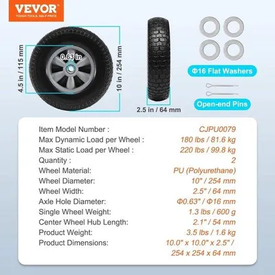 Produktbild von Massivbandenwiel 2er Pack 10 Zoll Tubeless Karren und Trailerausstattung