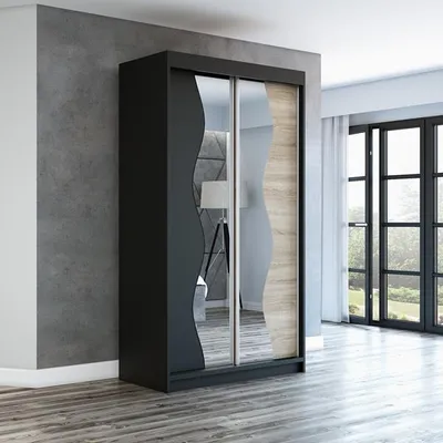 Produktbild von Schwebetürenschrank, 2-türig Schrank RIMA 120 cm (mit Spiegel) (Schwarz / schwarz / sonoma)