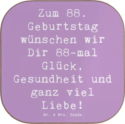 Produktbild von Mr. & Mrs. Panda unterleger Spruch 88. Geburtstag Glückwünsche - Lavendeltraum - Geschenk, Tischschoner, Erinnerungsgeschenk, Geburtstagsgeschenk, Alter, Untersetzer Glas