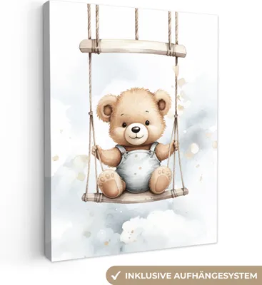 Produktbild von MuchoWow® - Leinwandbilder - Bär - Baby - Tier - Kinder, Wandbild, Wanddeko Bilder Wohnzimmer, 60x80 cm