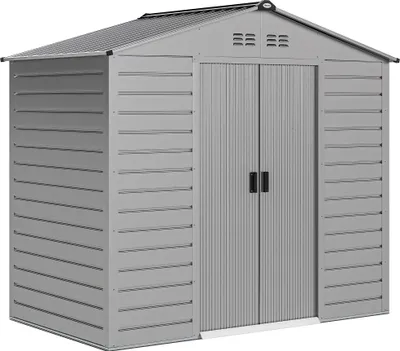 Produktbild von 2,43 m² Gerätehaus mit Satteldach 213x131x192 cm, abschließbare Schiebetür, wetterfest grau für Gartenwerkzeug