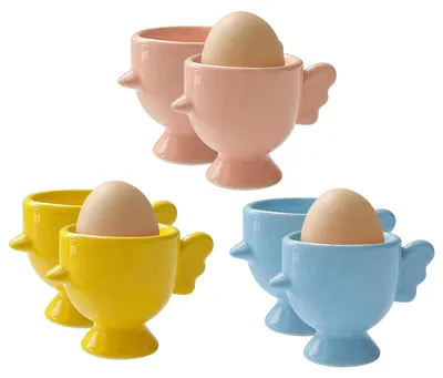 Eierbecher-Set, 6 Stück, Porzellan, gelb/blau/rosa, spülmaschinenfest, 5,3 cm