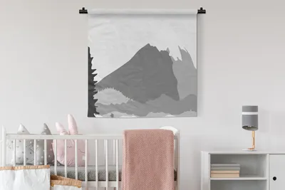 Produktbild von MuchoWow® Wandteppich Wandbehang Illustration - Berg - Schwarz - Weiß 90x90 cm Tapisserie Dekoration Wandtuch - Wandaufhänger