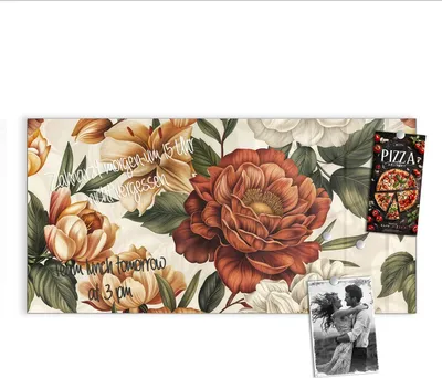 Produktbild von Magnettafel 100x50cm Pinnwand Whiteboard beschreibbar - Blumenmuster Vintage