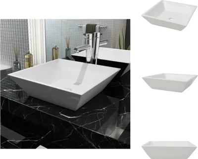 Produktbild von vidaXL Waschbecken Quadratisch Keramik Weiß 41,5 x 41,5 x 12 cm -  Badezimmer-Waschbecken