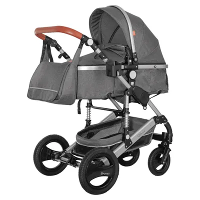 Produktbild von Bronea EXQUISE Kinderwagen 3 in 1 grey / silber Inkl. MATRATZE, Buggy, Auto-Babyschale, Zusammenklappbar mit Wickeltasche, Regenschutz, Mückenschutz & Sonnenschutz