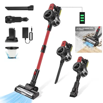 Zdjęcie produktu dla Odkurzacz bezprzewodowy 8-w-1 - odkurzacz ręczny - moc ssania 15000 Pa - silnik 130000 obr./min - bateria litowo-jonowa 3000 mAh, czas pracy 40 minut - filtr HEPA - oświetlenie LED - kolor: czerwony