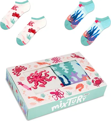 Produktbild von ZOOKSY - Lustige Bunte Sneaker Socken für Damen und Herren (2 Paar) I Funny Socks I Verrückte Motivsocken mit Baumwolle I Bunt Motiv Kurze Socken | Größe: 36-40 | Farbe: Treasures of the Sea