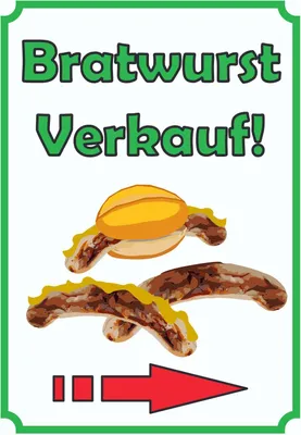 Produktbild von Bratwurst Verkaufsschild Schild Hochkant mit Pfeil rechts A6 (105x148mm)