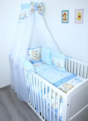Produktbild von Baby Bettwäsche Bettset MINKY mit 6 x Kissen - 6 teilig -Nestchen Chiffon Himmel 13. CH13