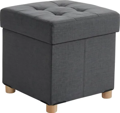 Produktbild von Relaxdays Hocker mit Stauraum, gepolstert, HxBxT: 38 x 38 x38 cm, Leinenoptik, Holzbeine, eckiger Sitzhocker, dunkelgrau