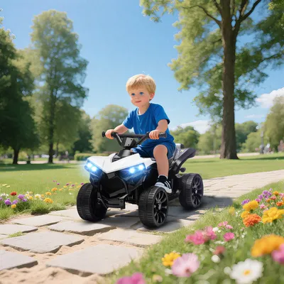 Productafbeelding van Sweiko Kinder Quad Elektrisch: Elektrische kinderquad met vooruit- en achteruitfunctie, muziek en LED-koplampen (wit)