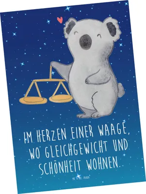 Produktbild von Mr. & Mrs. Panda Postkarte Waage Astrologie - Sternenhimmel Blau - Geschenk, Sternzeichen, Ansichtskarten, Geburtstagsgeschenk, Grußkarte, Postkarten, einzelkarte