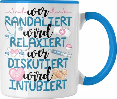 Produktbild von Trendation - Krankenschwester Tasse Anästhesie Geschenk Propofol Lustig Kaffeetasse Ärtzin Arzthelferin Spritze Wer Randaliert Wird Relaxiert (Blau)