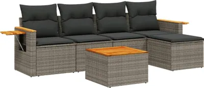 Produktbild von vidaXL 6-tlg. Garten-Sofagarnitur mit Kissen Grau Poly Rattan