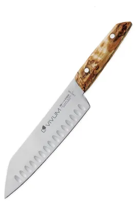 Santoku 18 cm, Wellenschliff, Birkenholzgriff, 58 HRC, Küchenmesser