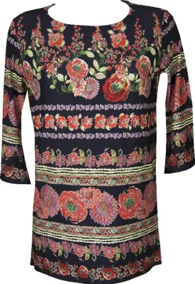 Image de T-shirt femme à manches 3/4 en viscose, col rond et fentes latérales, RAGNO, référence DA19TW, I 54 - F 52 - D 50 - UK 24 - USA XXL, 96 % viscose, 4 % Élasthanne