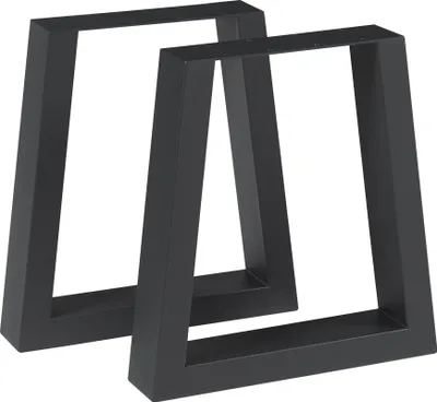 Two black metal table legs are shown against a white background.