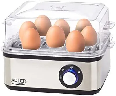 Produktbild von JUNG ADLER AD4486 Edelstahl Eierkocher bis 8 Eier, 800W, BPA-Frei, frei wählbarer Härtegrad - inkl. Eierstecher, Messbecher, Spiegelei-Pfännchen, Egg