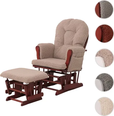 Obrázok produktu pre Relaxačné kreslo HWC-C76, hojdacie kreslo kreslo + taburet látka bouclé 480g/m² Oeko-Tex ~ hnedý tmavý rám