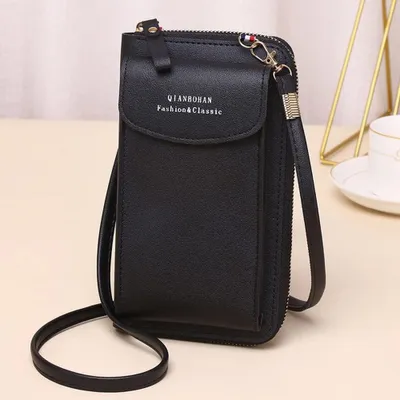 Productafbeelding van Telefoonhoesje Dames - Kleine Telefoon Schoudertas - Kunstlederen Crossbodytas - Verstelbare Schouderriem - Met Rits - Afmetingen 11x4x19 cm